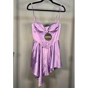 BabyBoo Satin Corset Mini Dress Lilac Purple NWT Size Small S Asymmetric Hem